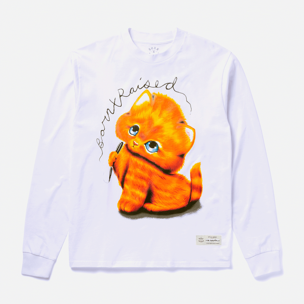 Born & Raised Kitty Long Sleeve T-Shirt - White