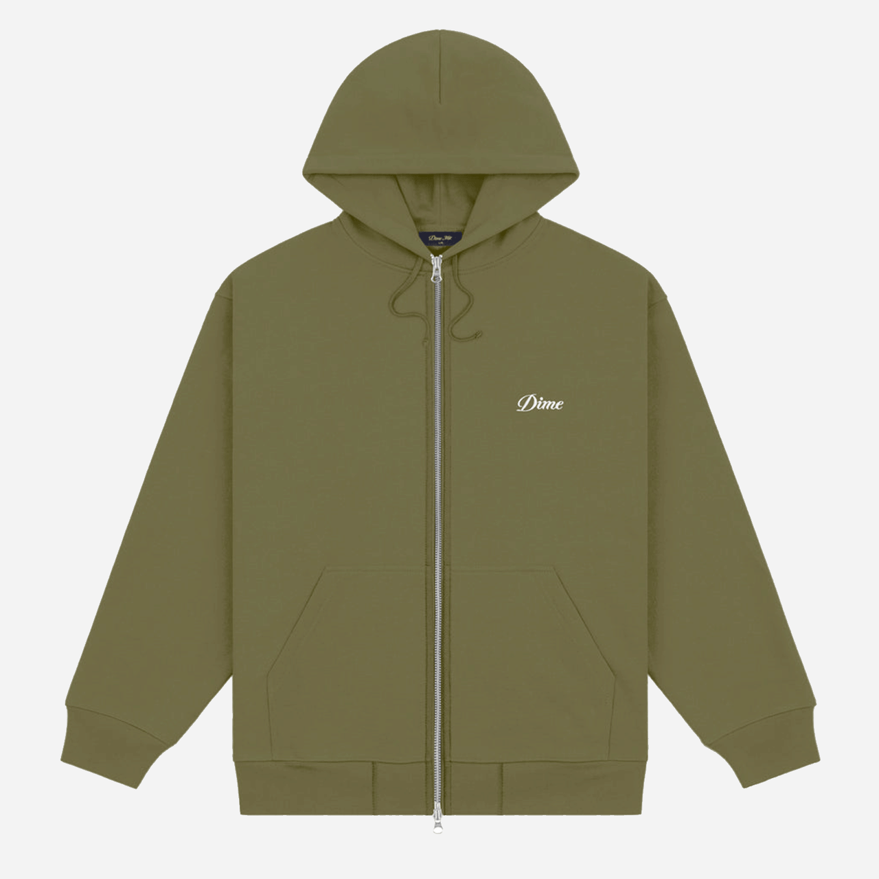Dime Cursive Zip Hoodie - Dark Olive