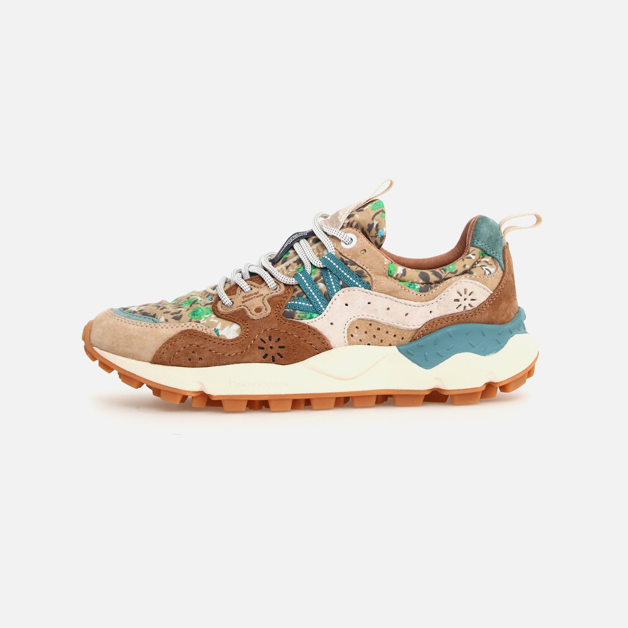 Flower Mountain Woman Yamano 3 Suede / Print Cotton Spring Flowers - Light Brown / Dark Brown