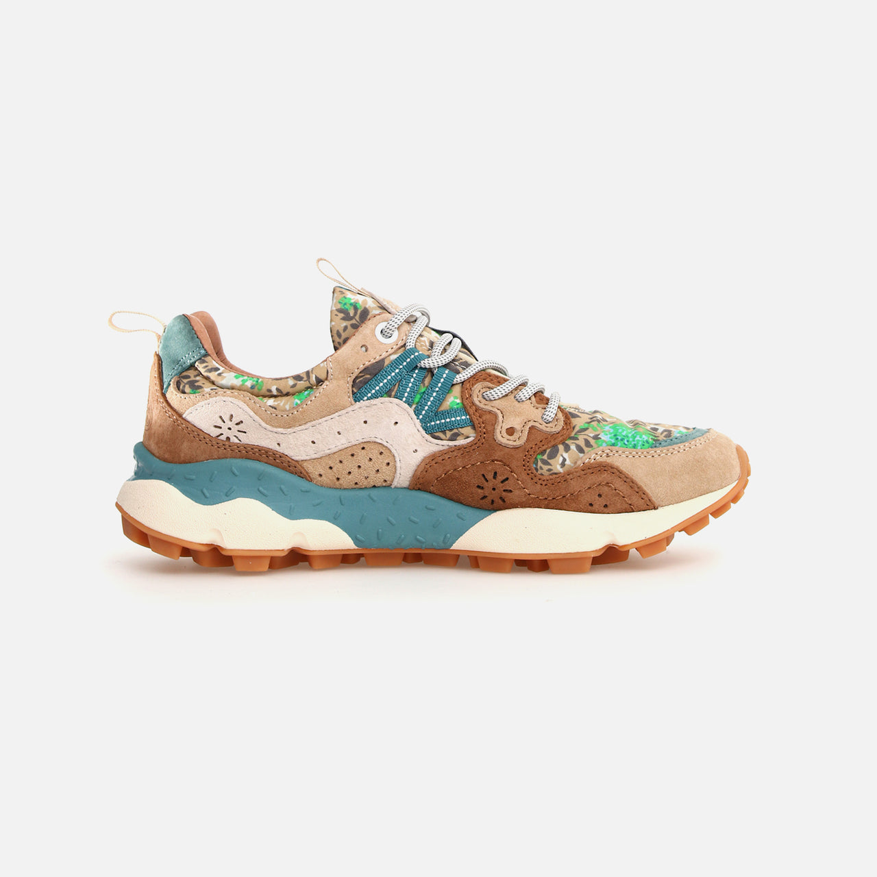 Flower Mountain Woman Yamano 3 Suede / Print Cotton Spring Flowers - Light Brown / Dark Brown