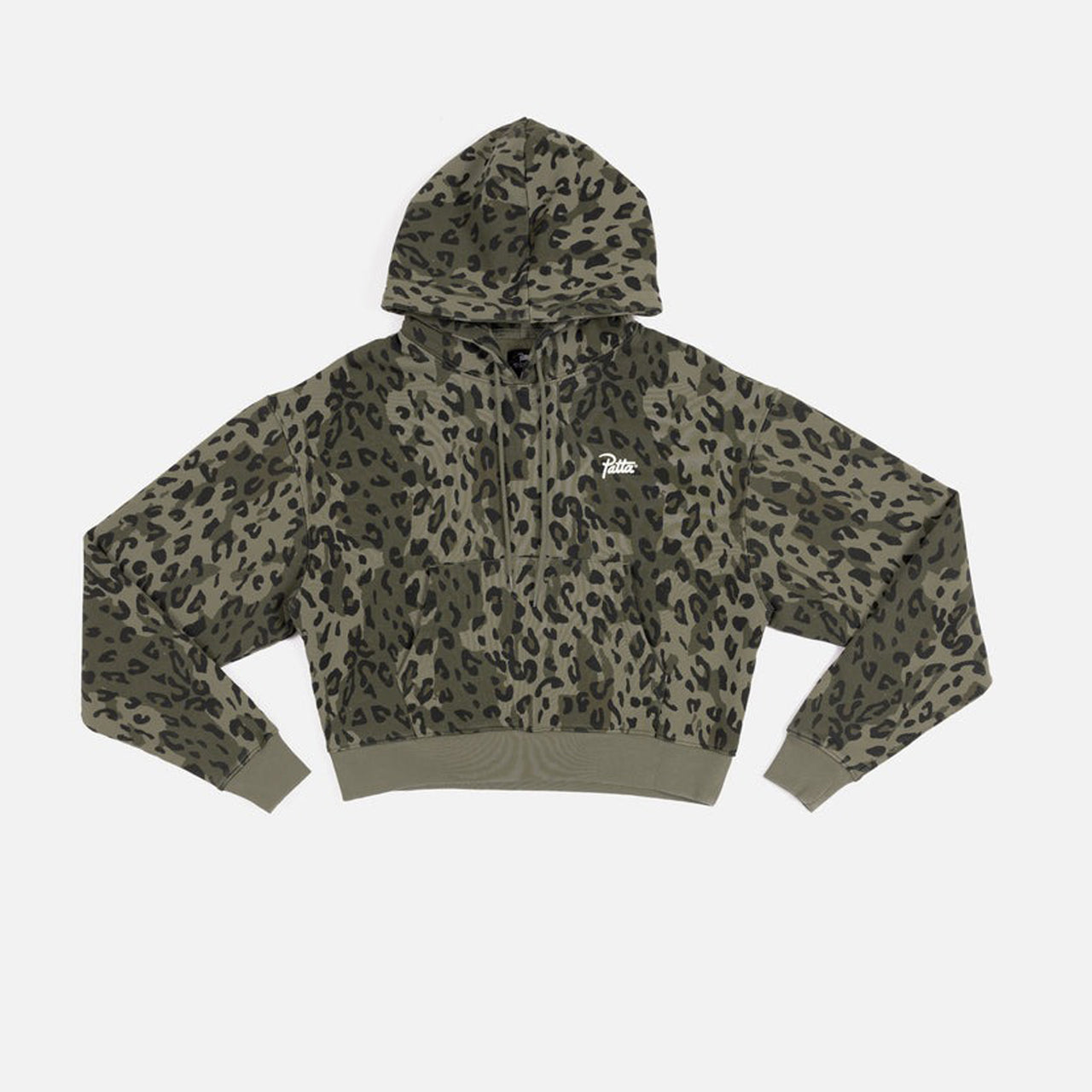 Patta Femme Leopard Cropped Hooded Sweater - Dusty Olive