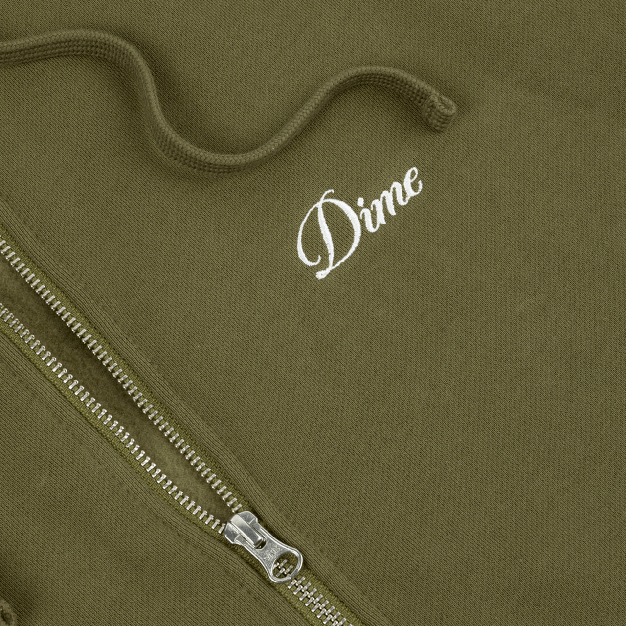 Dime Cursive Zip Hoodie - Dark Olive