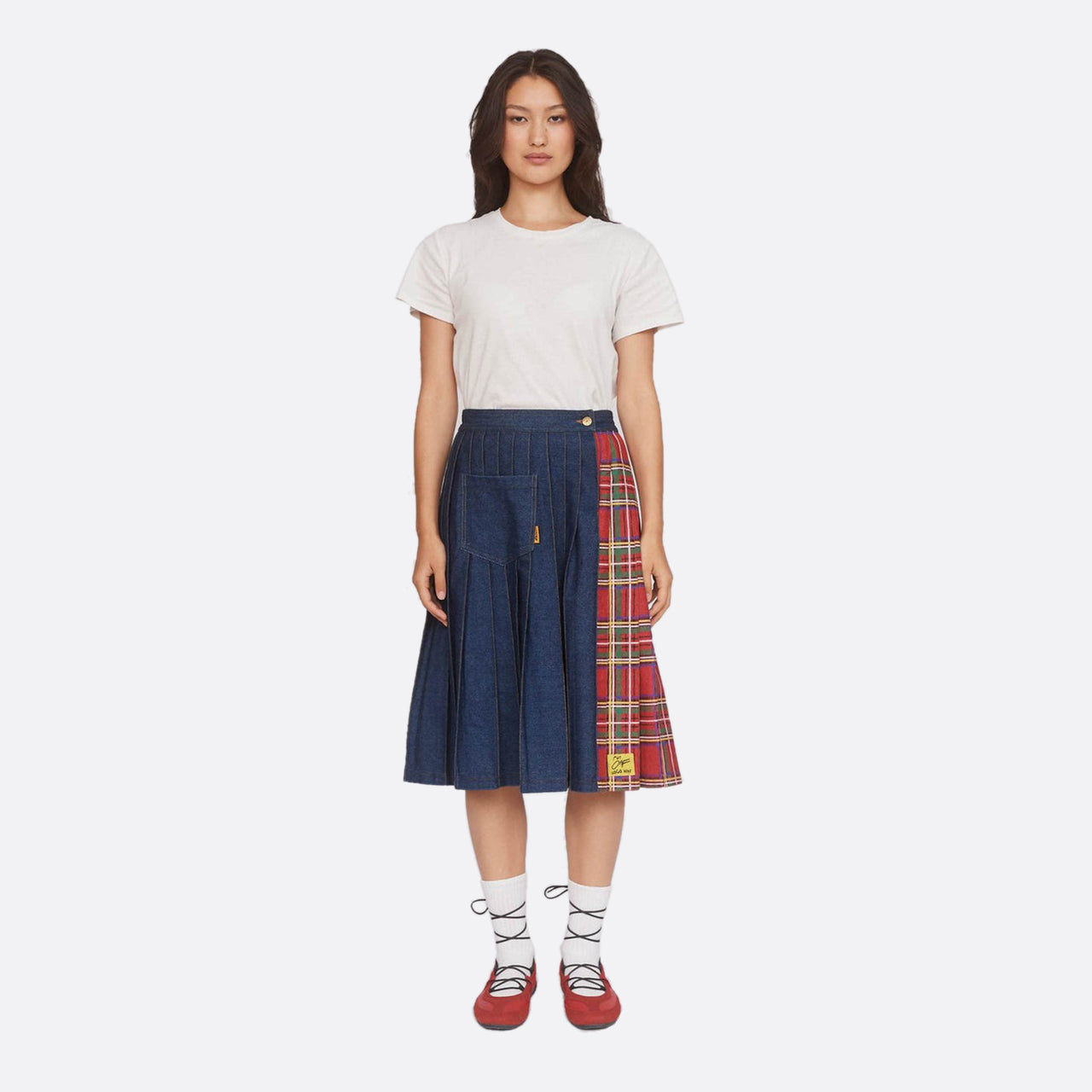 Lazy Oaf Mash Up Denim Pleated Skirt