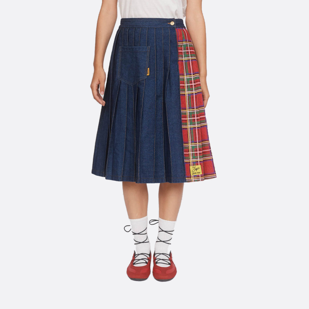 Lazy Oaf Mash Up Denim Pleated Skirt