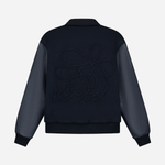 Embroidered Flower Varsity Jacket - Navy