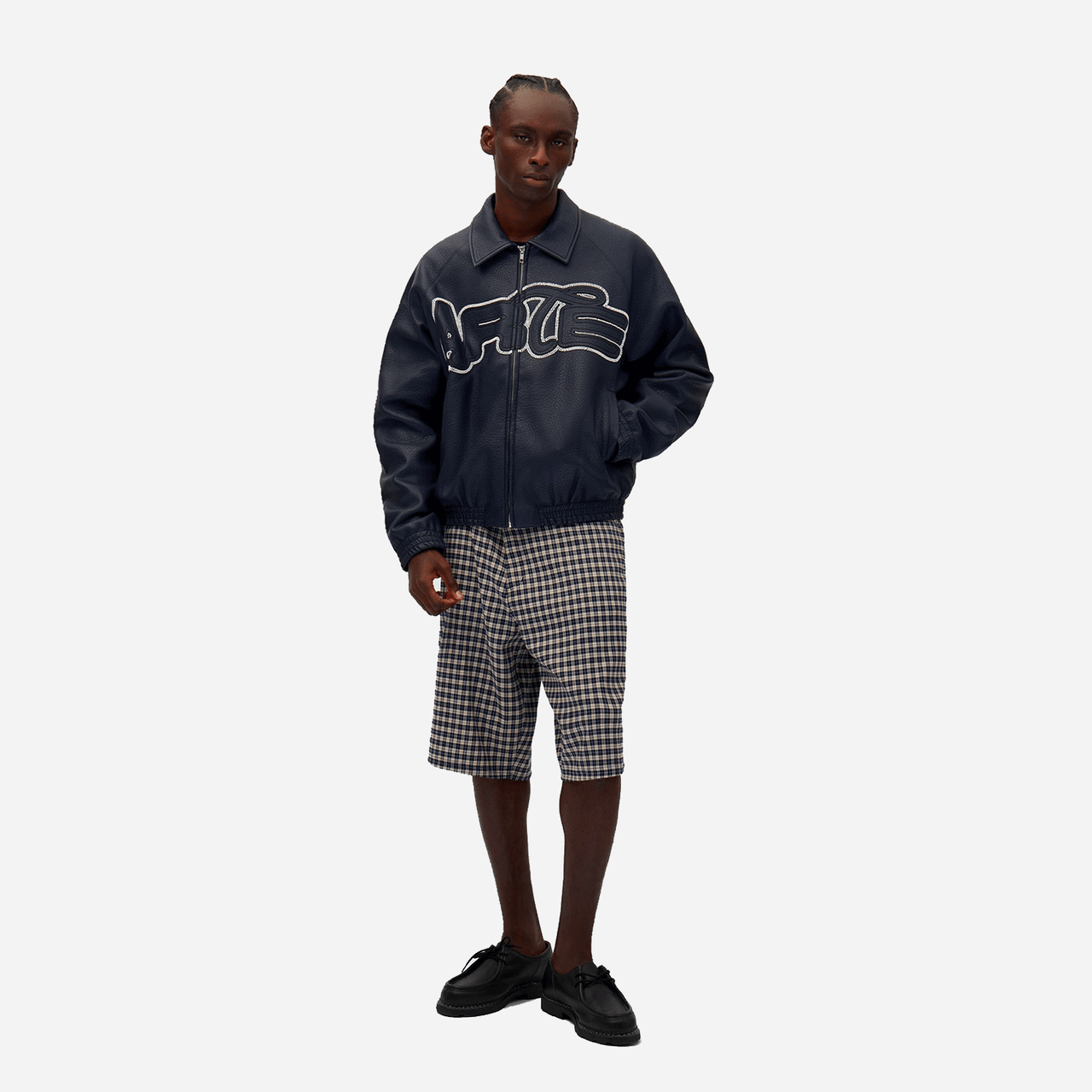 Arte Big Logo Leather Jacket - Navy