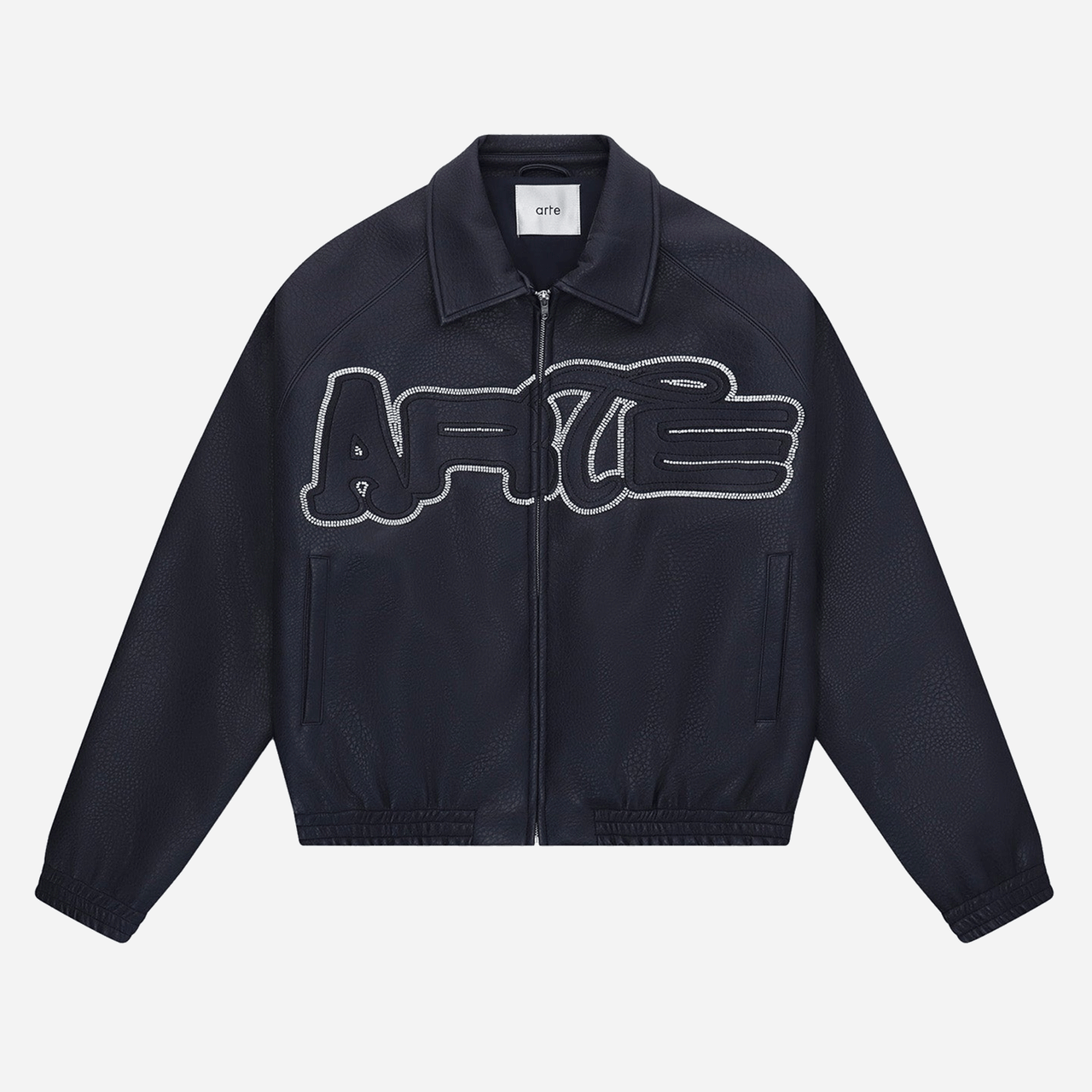 Arte Big Logo Leather Jacket - Navy