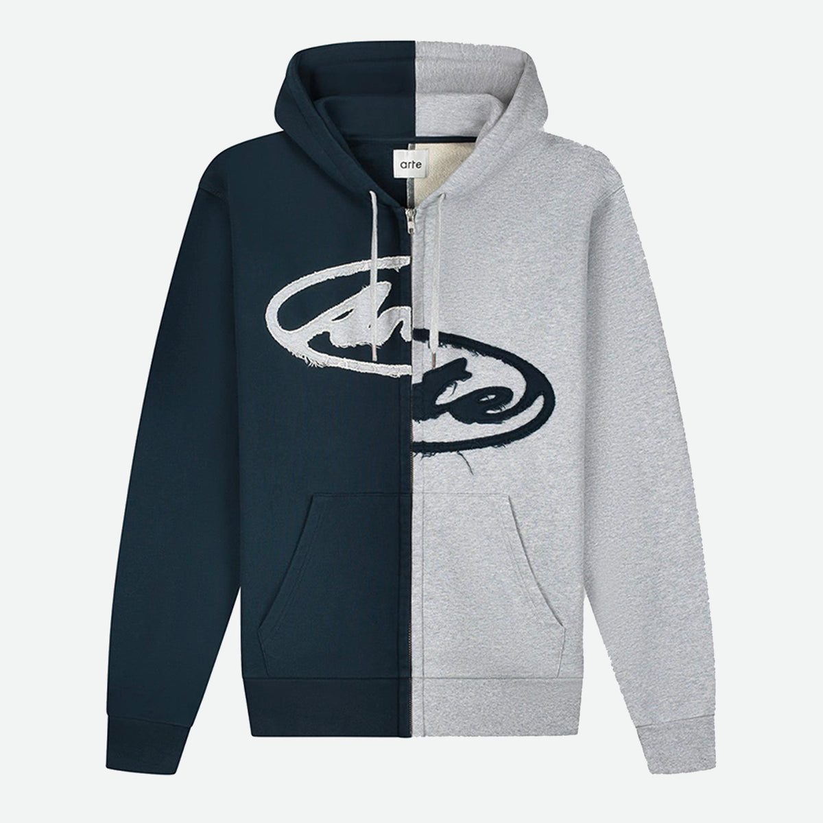 Arte Split Patch Zip Hoodie - Grey / Navy - M