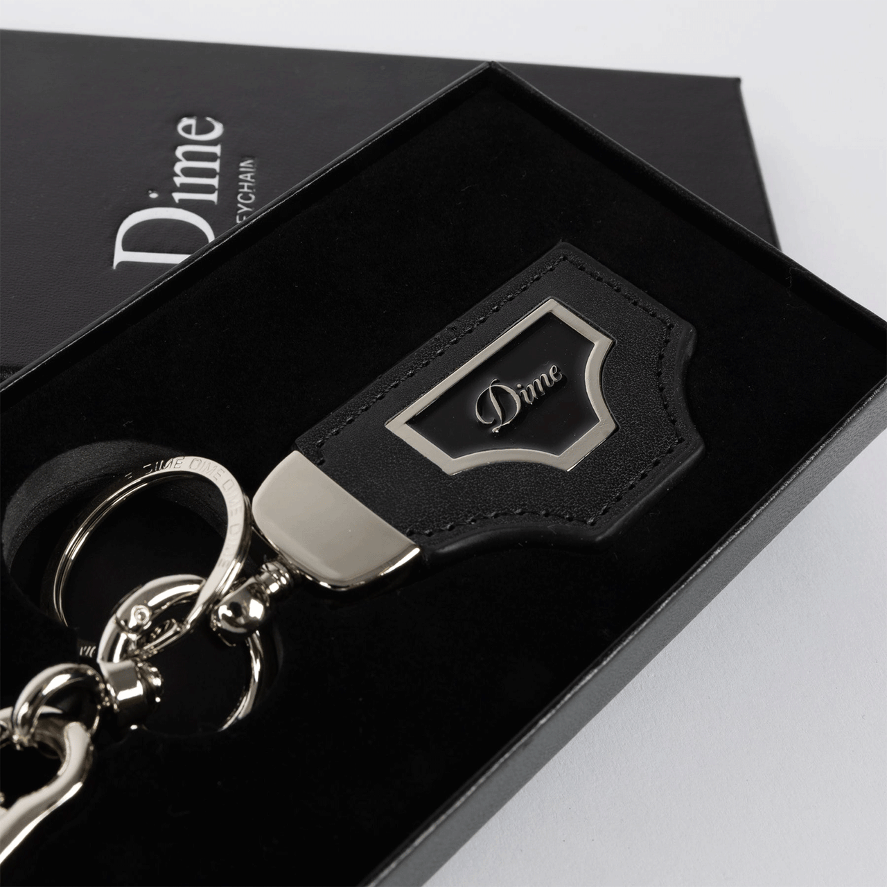 Dime Cursive Leather Keychain - Black / Silver