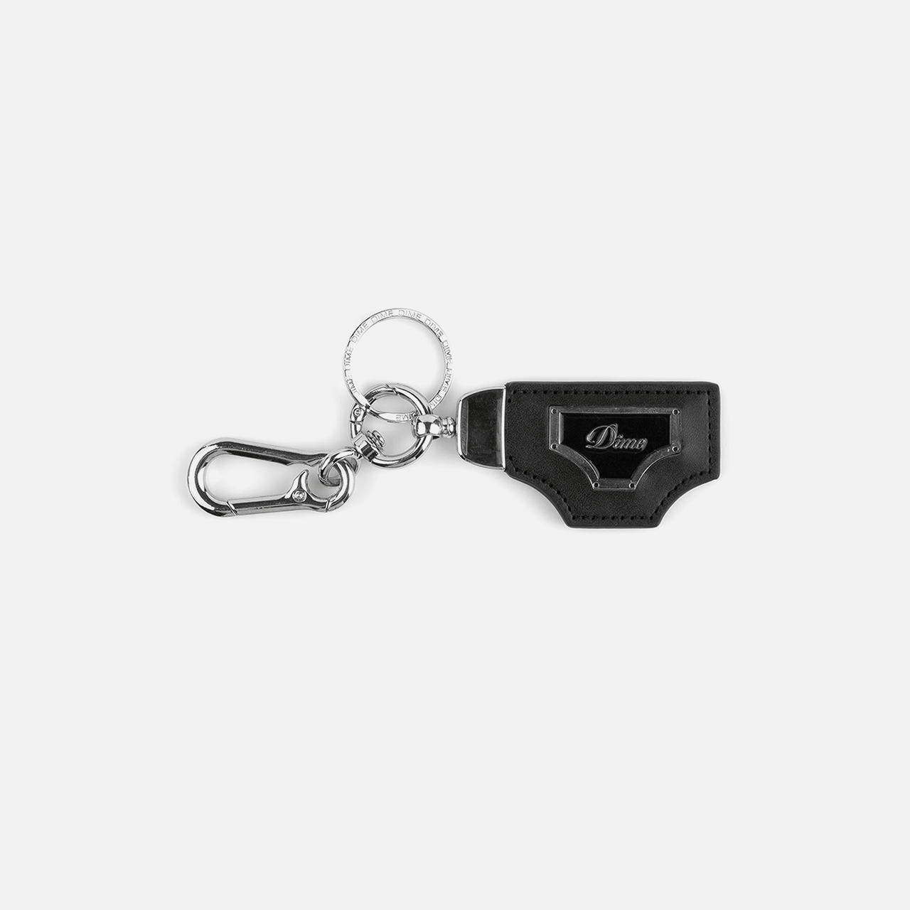 Dime Cursive Leather Keychain - Black / Silver
