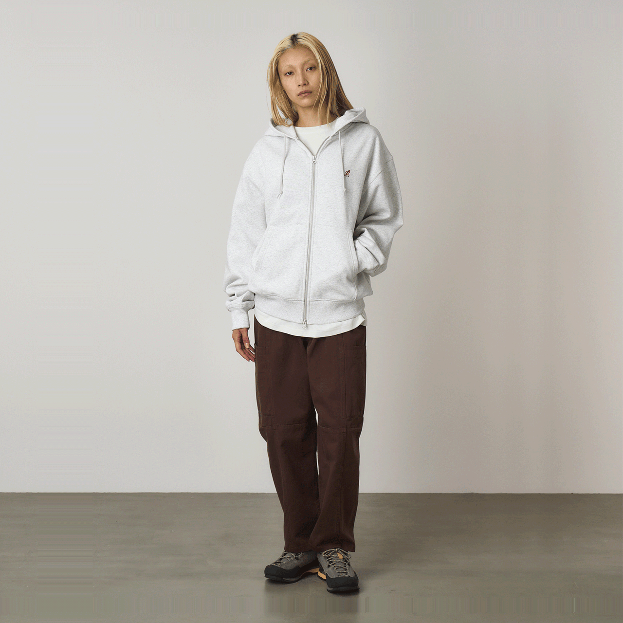 Gramicci One Point Zip Hooded Sweatshirt - Heather Ash