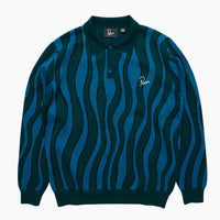 Aqua Weed Waves Knitted Polo Shirt