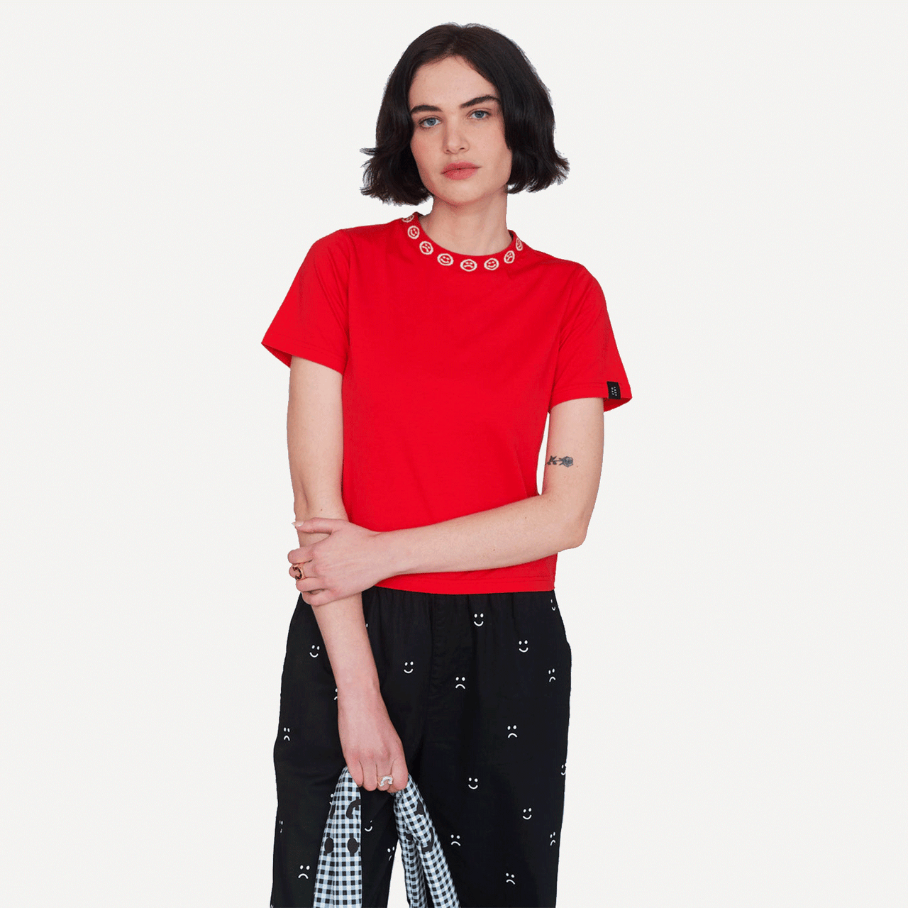 Red Jacquard Collar Fitted Tee