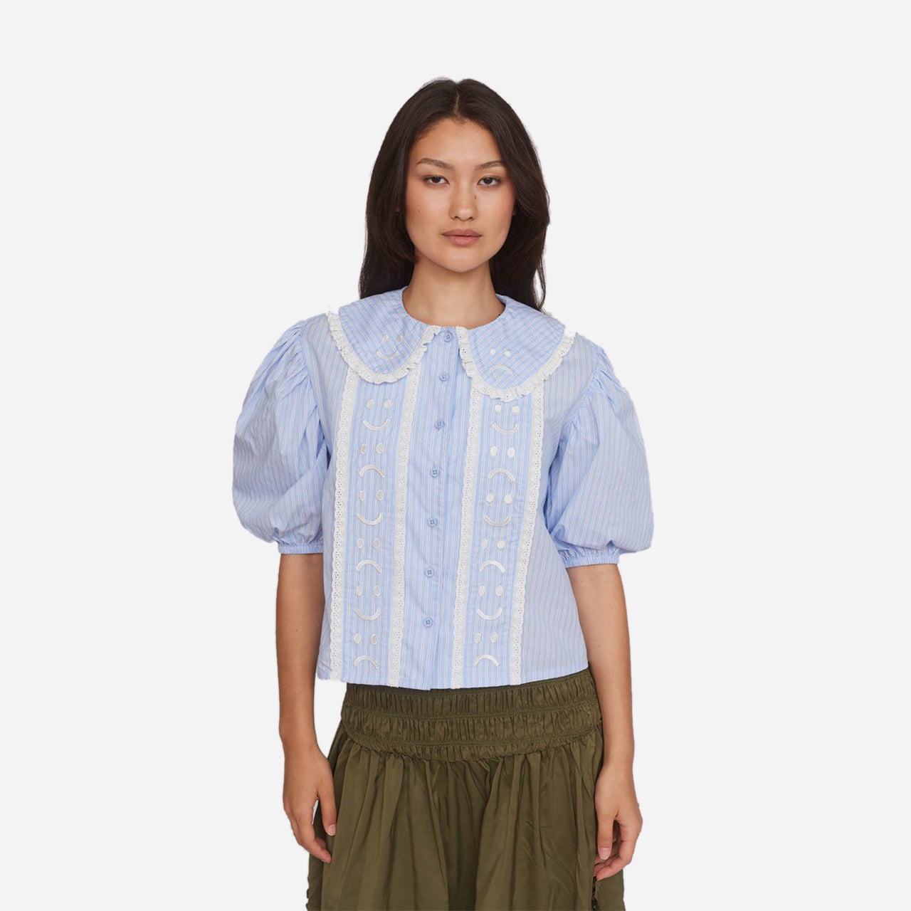 Lazy Oaf Stripe Happy Sad Embroidery Shirt