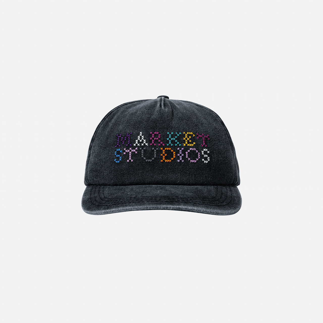Market Needlepoint 5 Panel Hat - Pirate Black