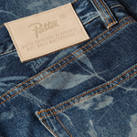 Patta Leaves Laser Print Denim Pants - Blue Denim